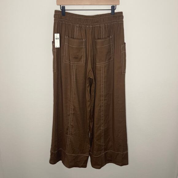 NEW Anthropologie Maeve La Ponche Linen Blend Wide-Leg Pants Brown - Size S - Picture 4 of 6